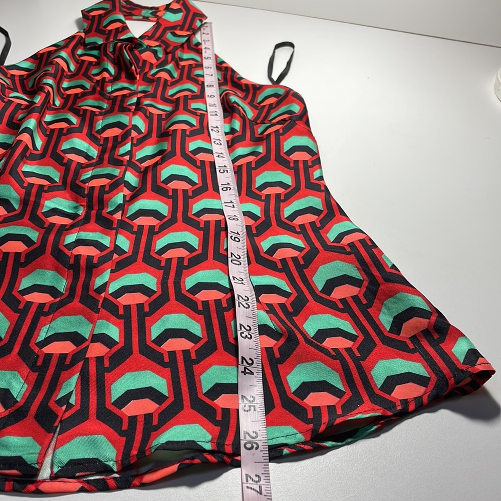 Geometric Honeycomb Shape Print Button Front Halt… - image 6